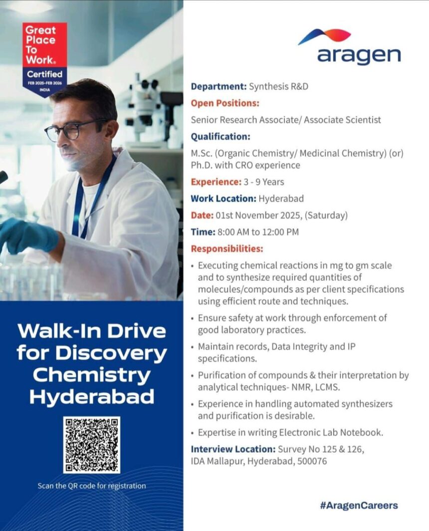 Aragen Life Sciences Walk-In Drive for Senior Research Associate ...