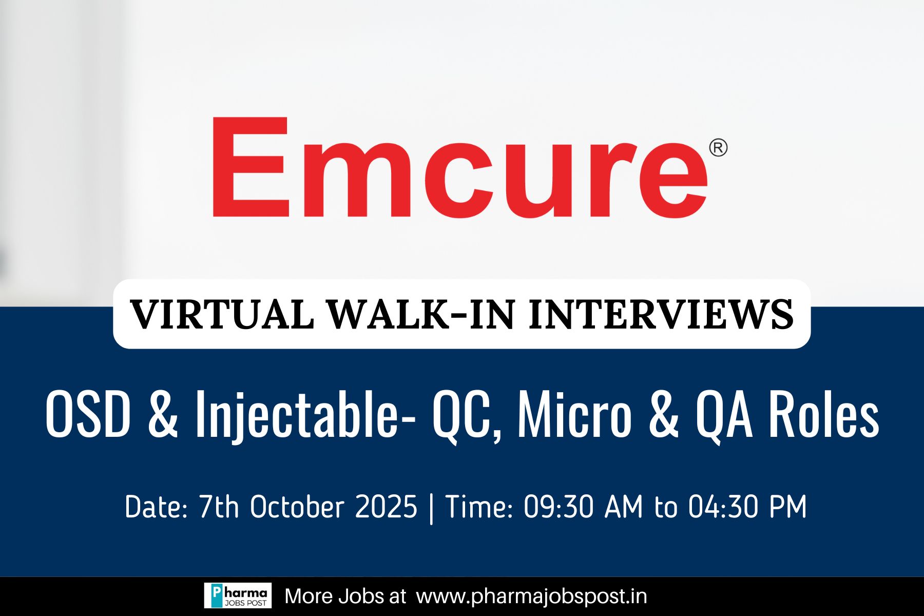 Emcure Pharmaceuticals Ltd. Announces Virtual Walk-In Interviews for QC ...