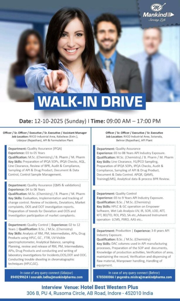 Mankind Pharma Walk-In Drive 2025 | QA, QC & Production Jobs