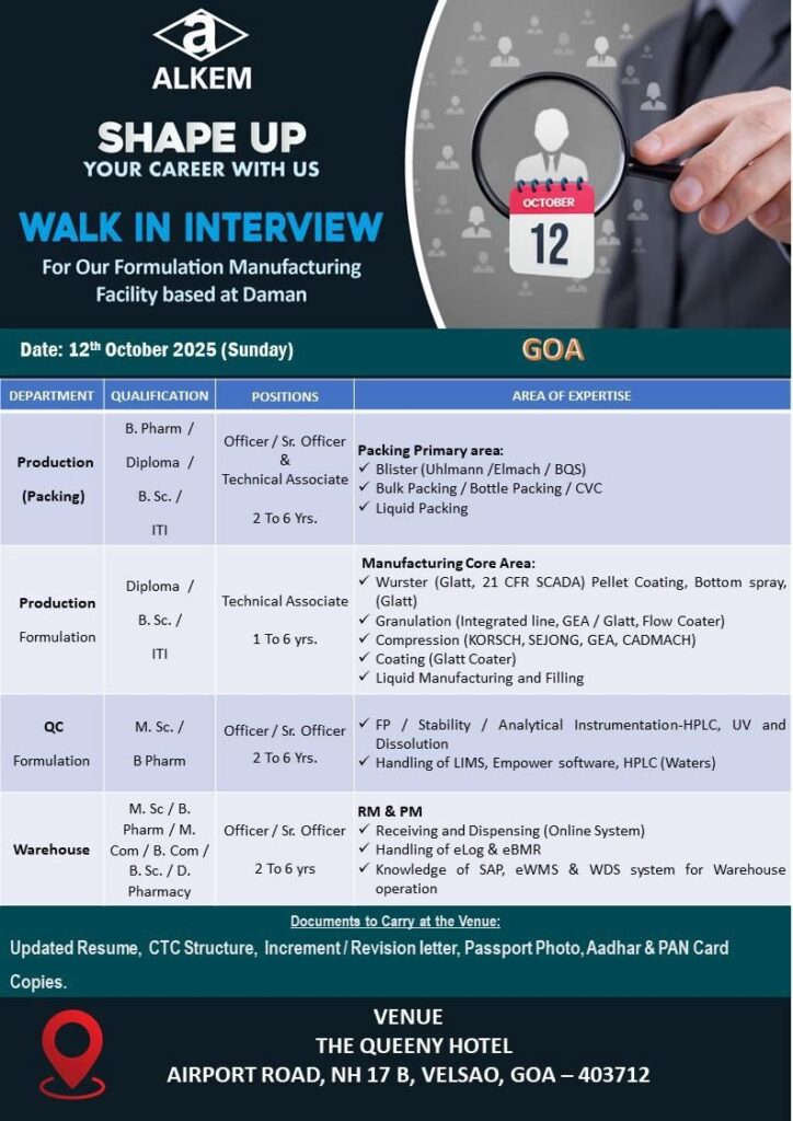 Walk-In Drive Opportunity at Alkem Laboratories