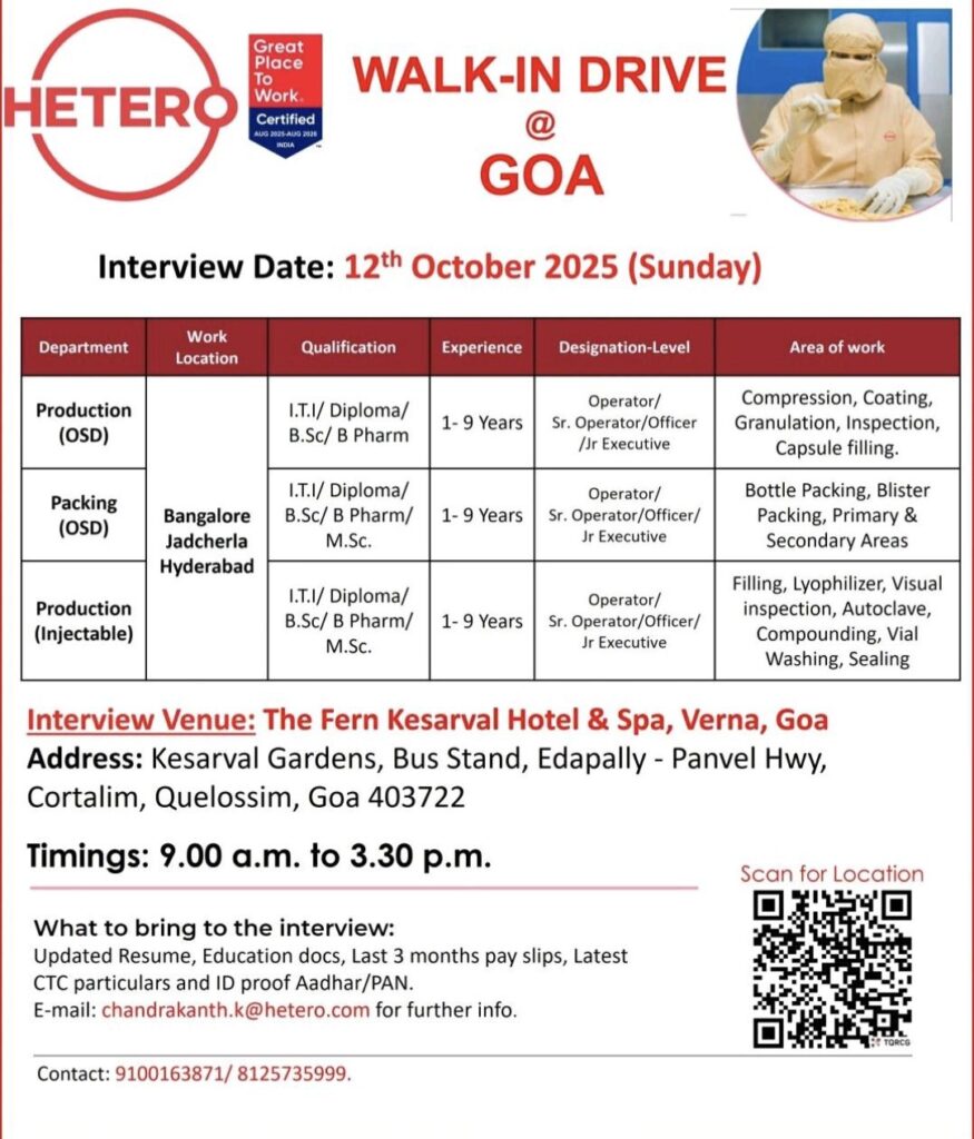 Hetero Walk-In Drive in Goa on 12th October