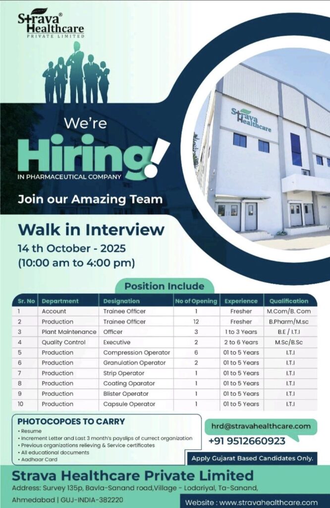 Strava Healthcare Announces Major Walk-in Recruitment Drive