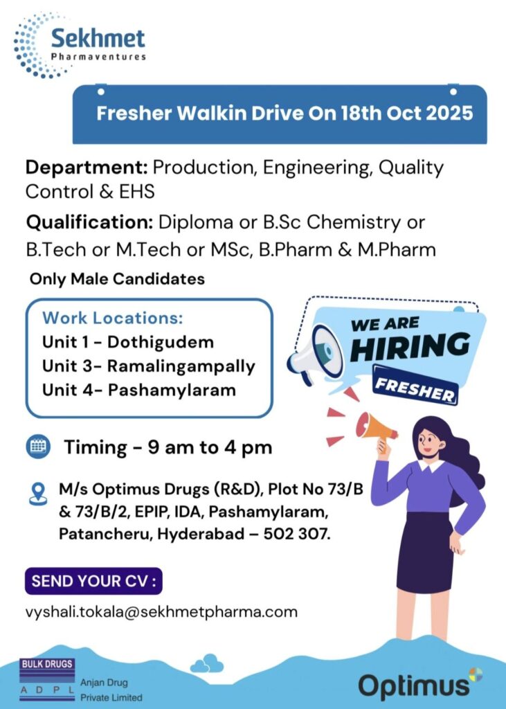 Sekhmet Pharmaventures Announces Fresher Walk-In Drive