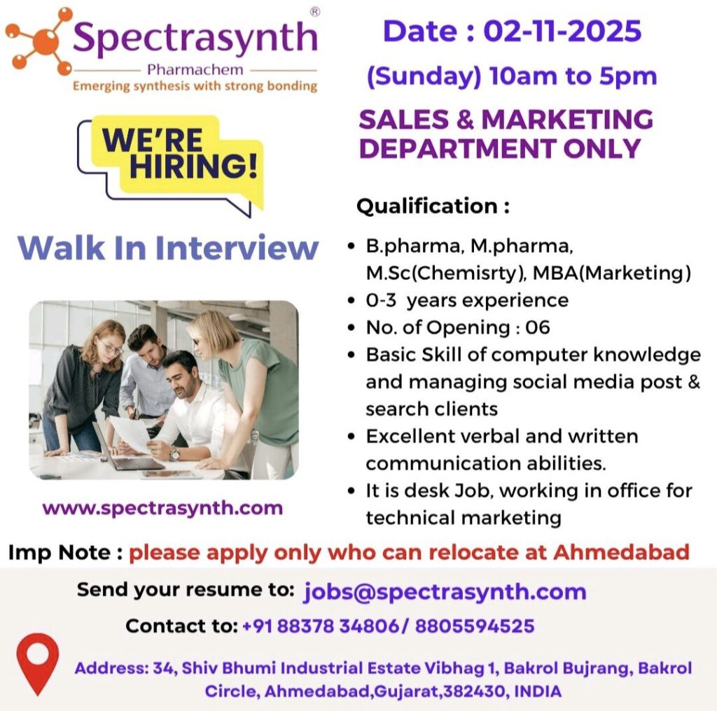 Spectrasynth Pharmachem Walk-In Interview for Sales & Marketing
