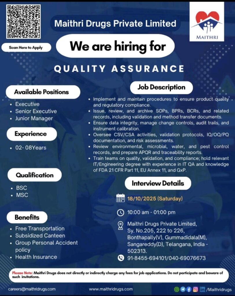 Build a Fulfilling Career in Pharma: Quality Assurance Jobs at Maithri Drugs
