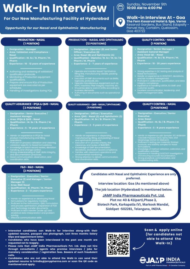 JAMP India Pharma Hiring Alert