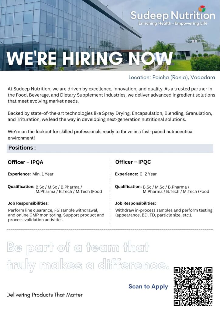 Job Opportunities at Sudeep Nutrition