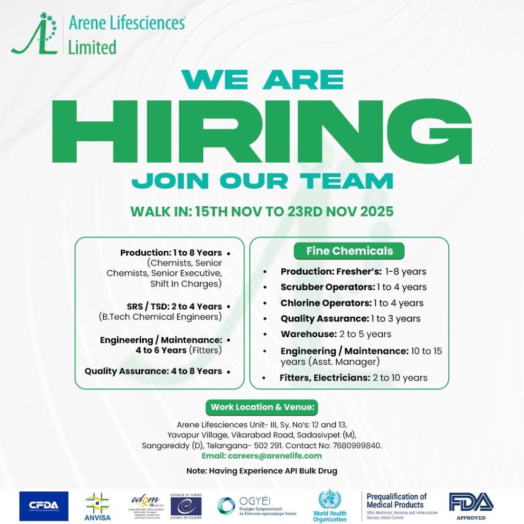 Arene Lifesciences Limited Announces Walk-In Recruitment Drive