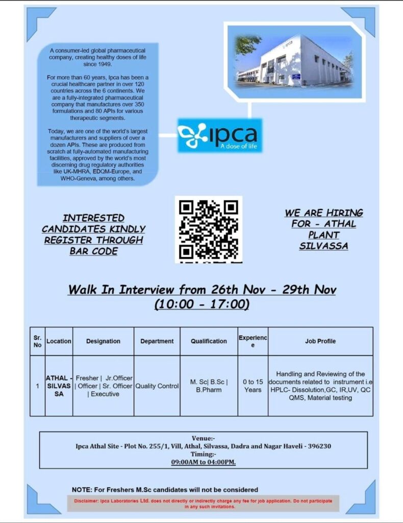 IPCA Laboratories Walk-In Interview