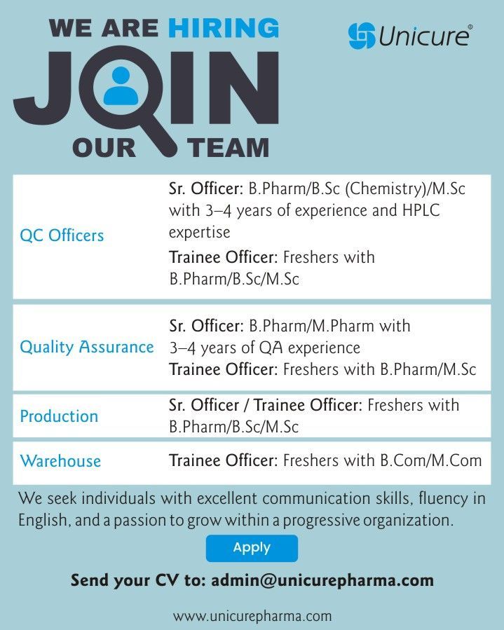Unicure Remedies Recruitment – Freshers & Experienced Roles