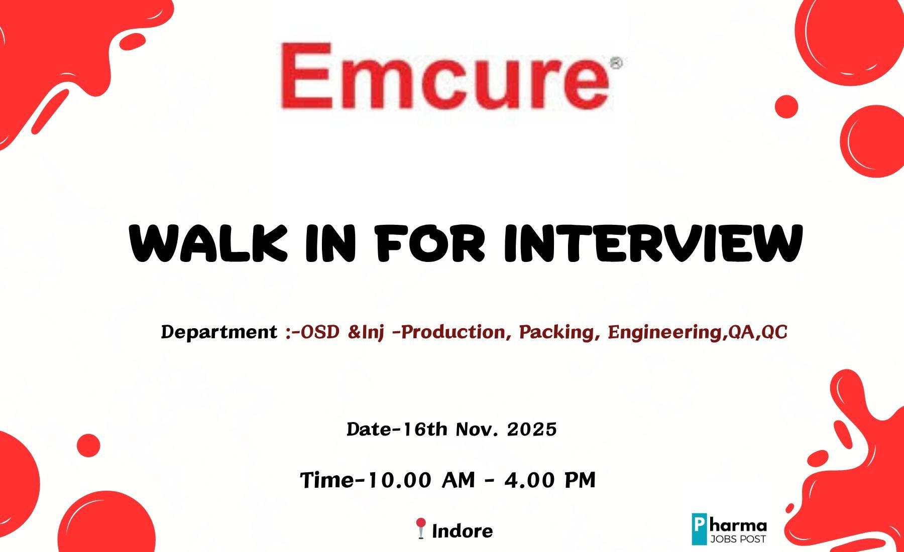 Emcure Pharmaceuticals Walk-In Interview 2025 – Hiring for Multiple ...