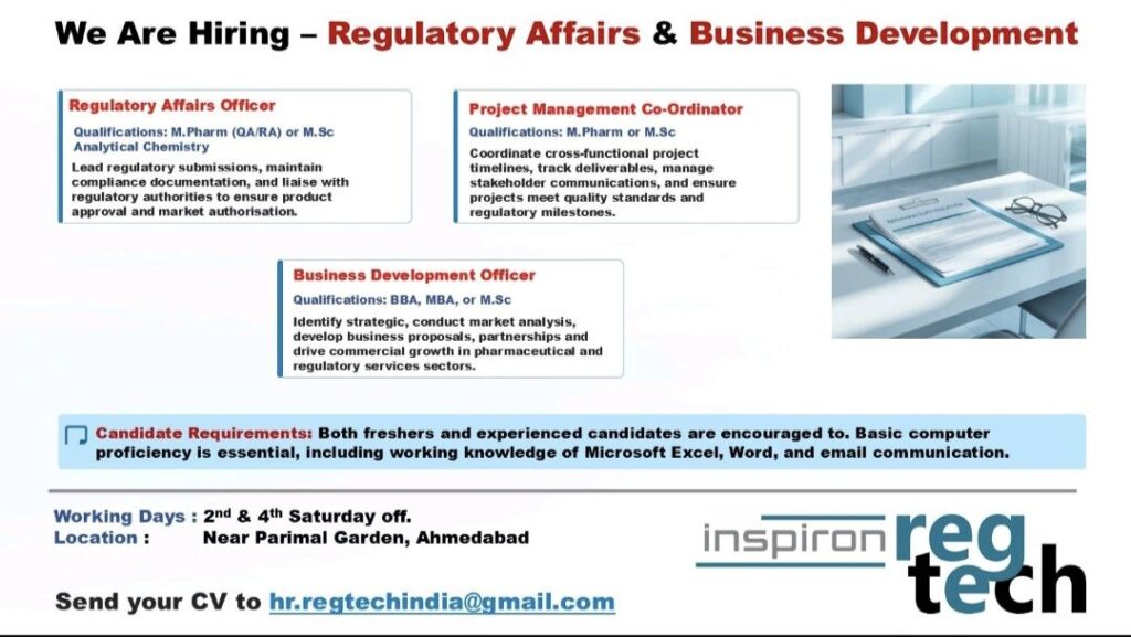 Pharmaceutical Regulatory Jobs in Ahmedabad – RegTech Careers
