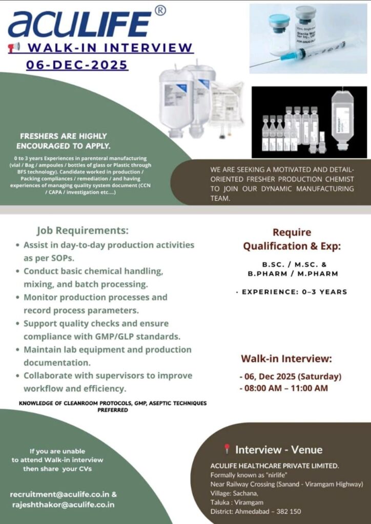 Aculife Healthcare Walk-In Interview – Hiring Fresher