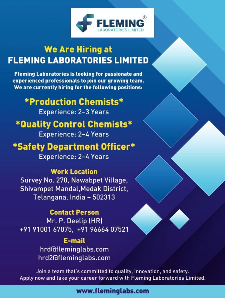 Fleming Laboratories Limited Hiring Production & QC Chemists