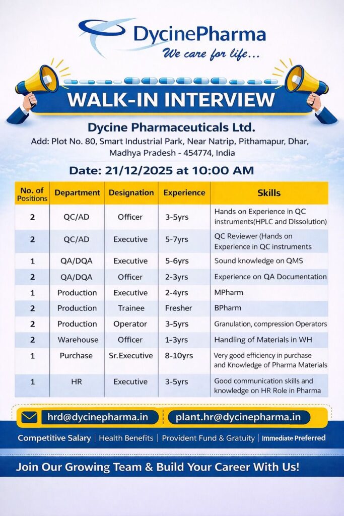 Dycine Pharmaceuticals Walk-In Interview