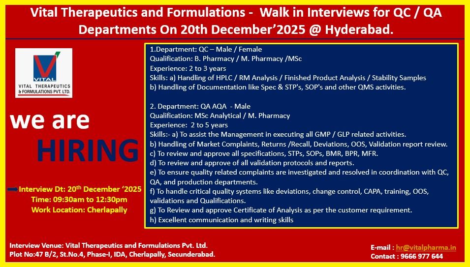 Walk-In Interview for QC & QA Professionals