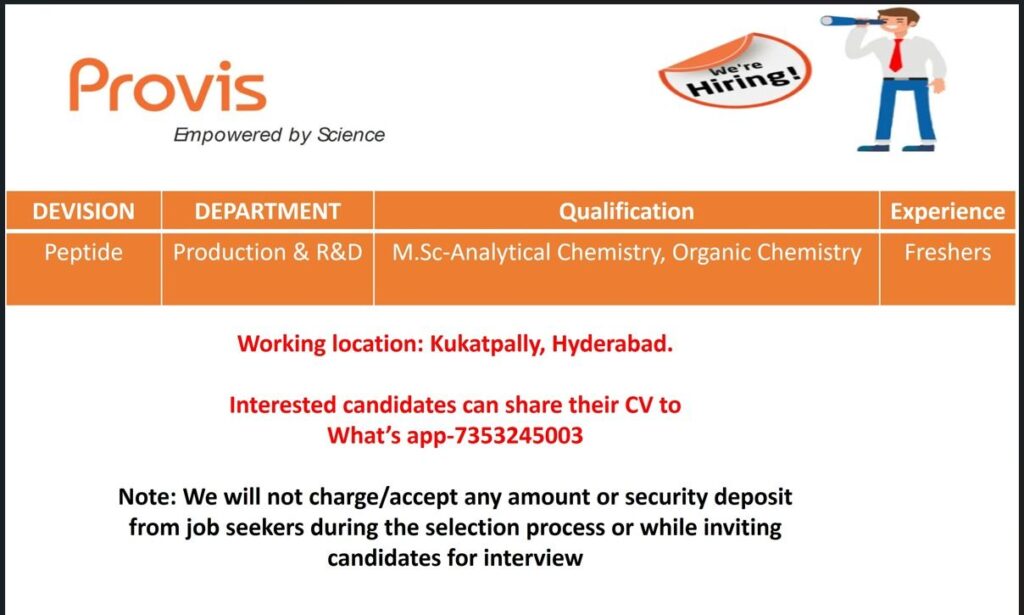 Freshers Hiring at Provis – Production & R&D