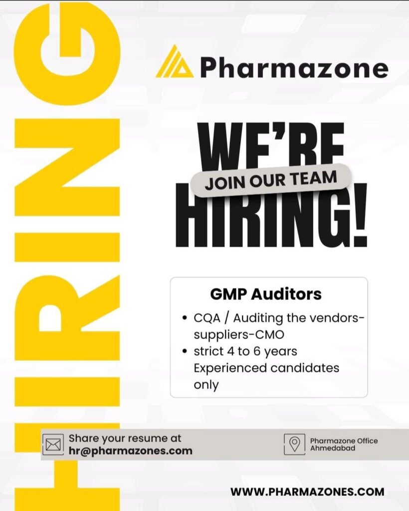 GMP Auditor Vacancy in Ahmedabad | Apply at Pharmazone