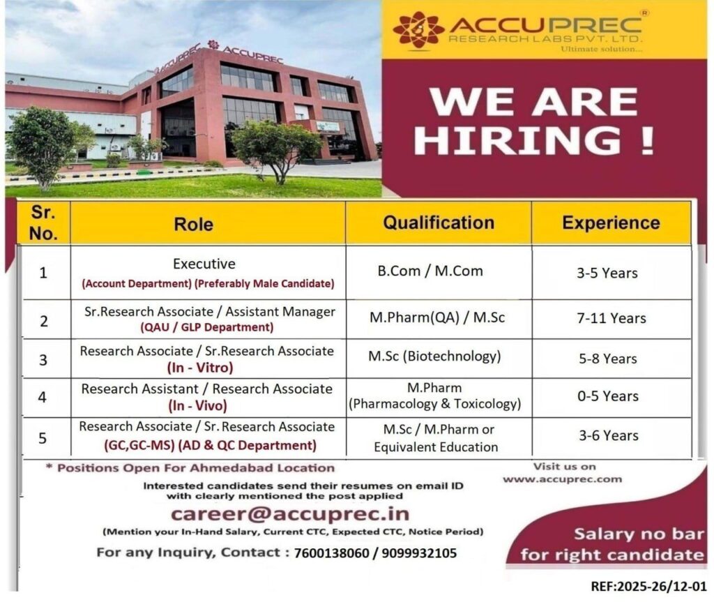 Accuprec Research Labs Career Opportunities 