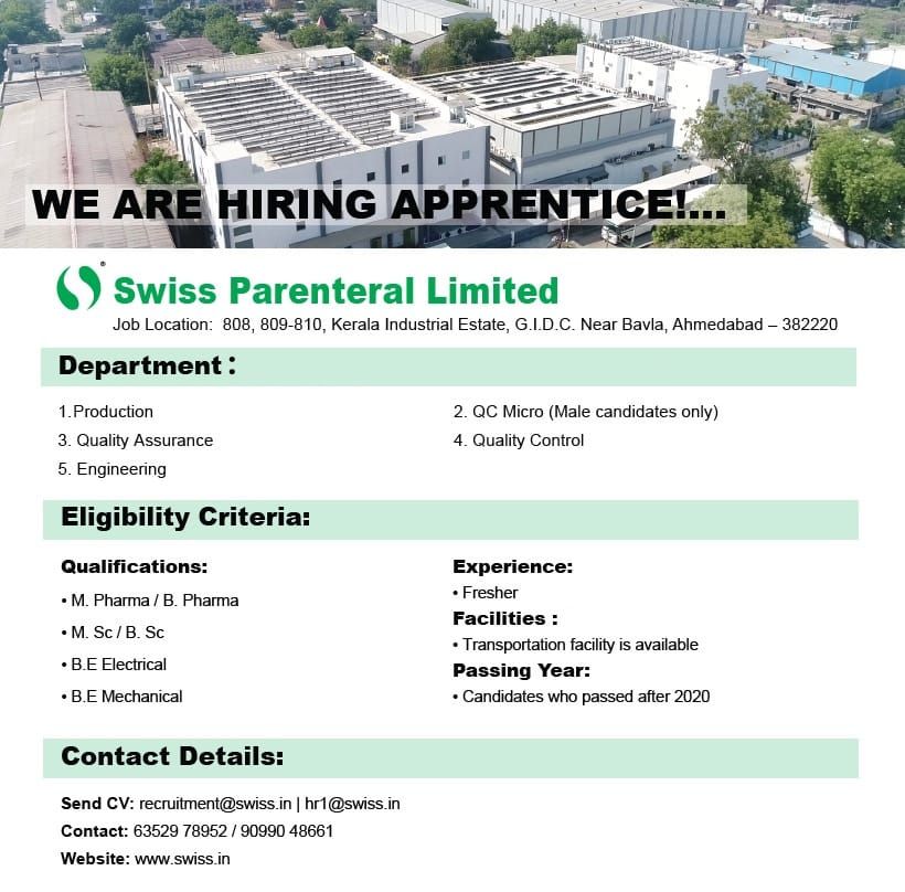 Swiss Parenteral Limited Is Hiring Apprentices