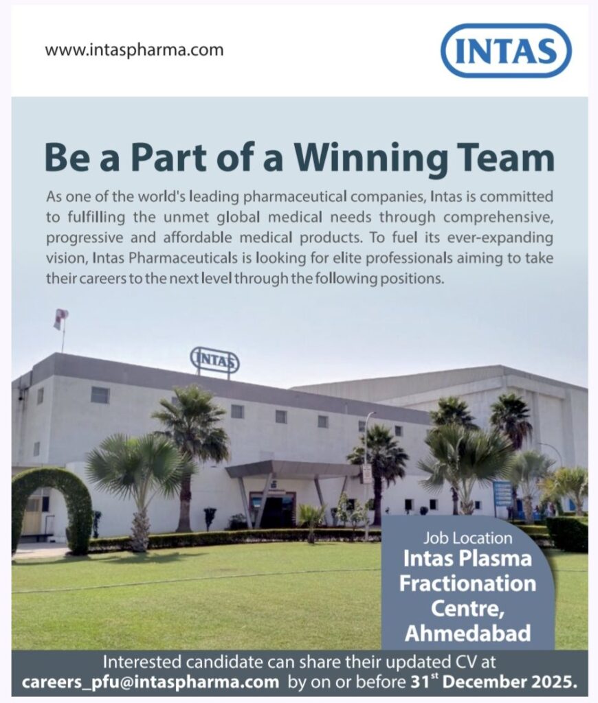 Intas Pharmaceuticals Hiring: Quality Control Professionals