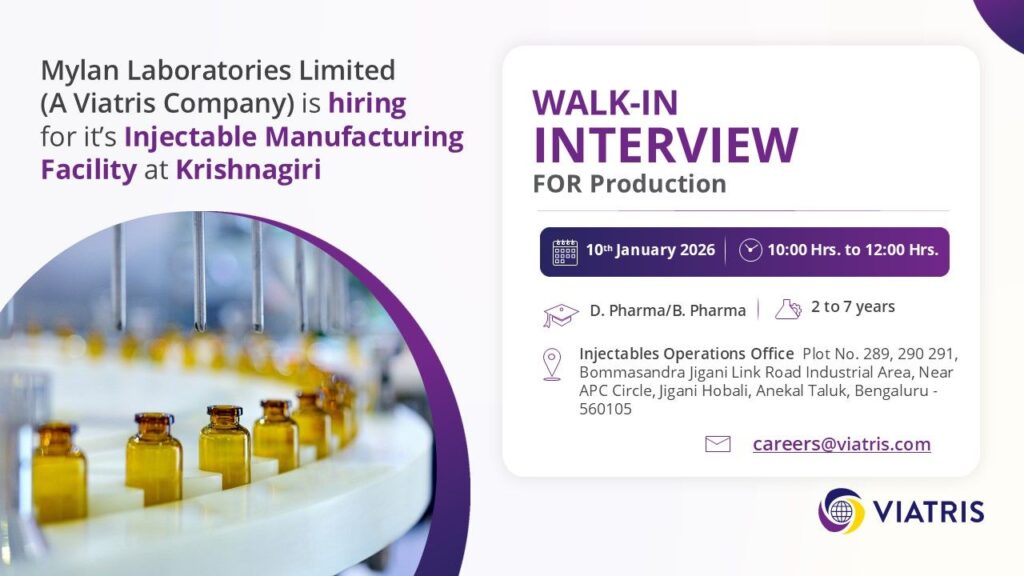 Viatris (Mylan) Injectable Production Jobs