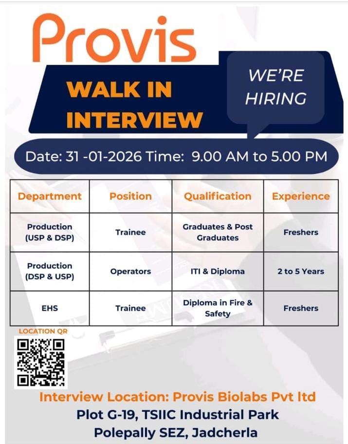 Provis Biolabs Pvt. Ltd. – Walk-In Interview