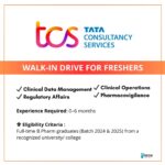 TCS Chennai Walk-In 2026 for B.Pharm Graduates (0–6 Months) | Clinical, Regulatory & PV Jobs