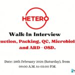 Hetero Labs Walk-In Interview 2026 for Production, QC, ARD & Packing