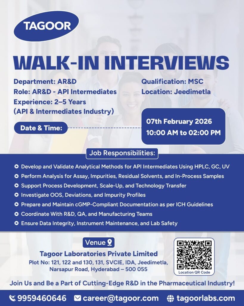 Tagoor Laboratories Walk-In Interview 2026 | AR&D – API Intermediates