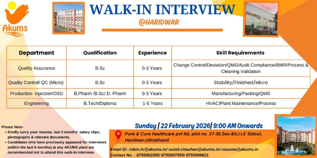 Akums Recruitment 2026 | Freshers & Experienced Jobs