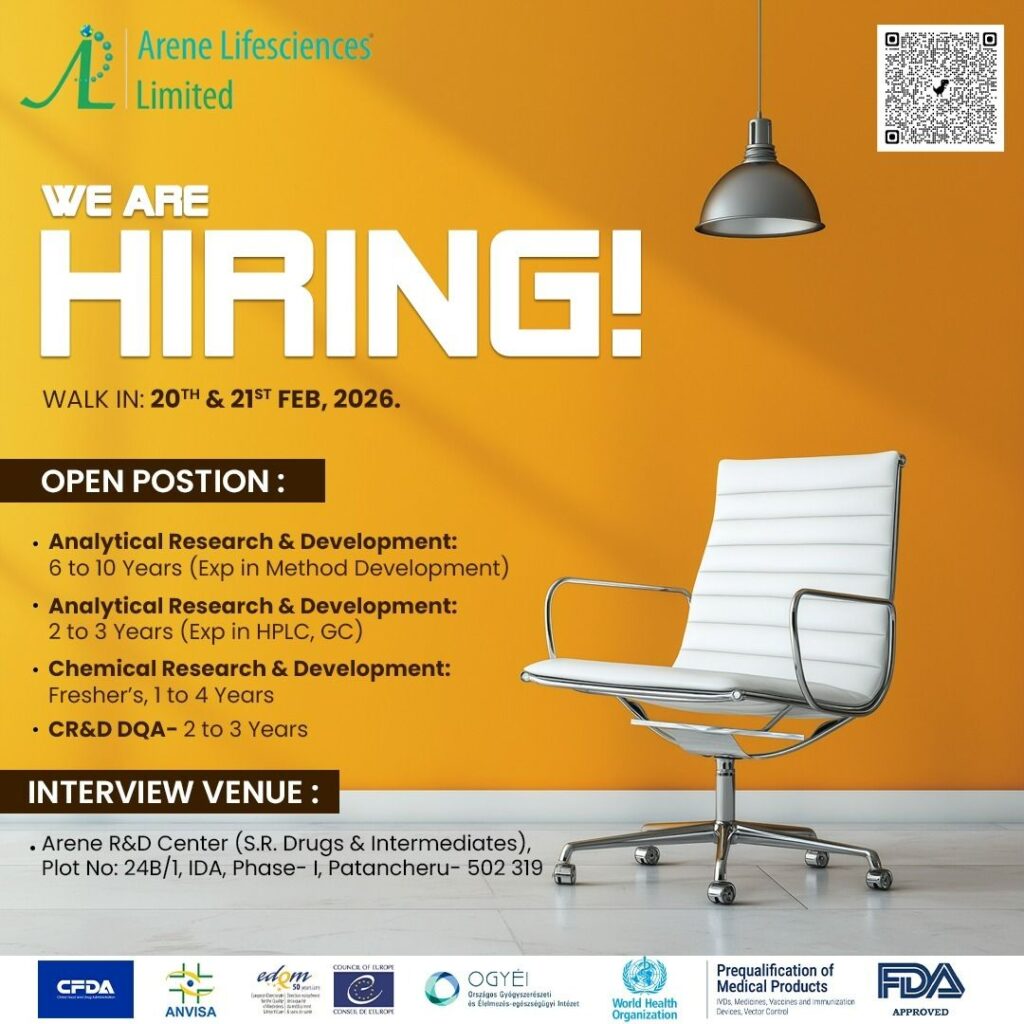 Arene Lifesciences Limited Hiring – Walk-In Interview