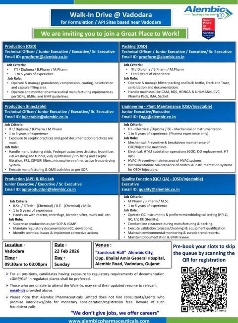 Walk-In Drive at Alembic Pharmaceuticals Limited – Vadodara