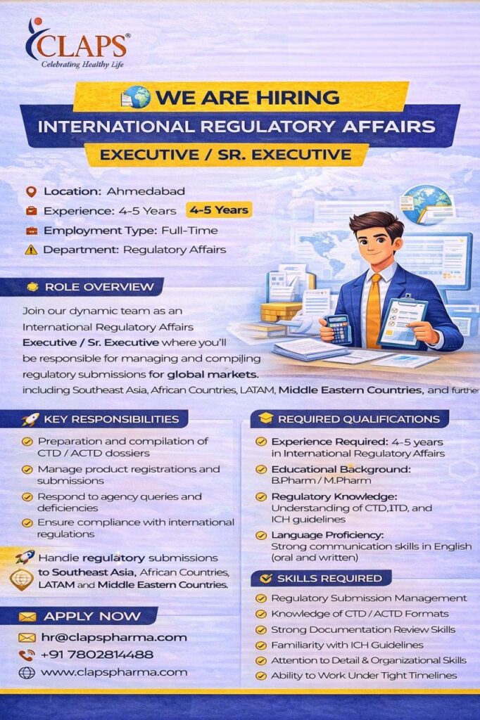 Claps Industries Hiring 2026 | Regulatory Affairs Executive & Purchase Officer Jobs