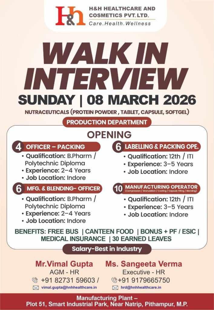 H&H Healthcare and Cosmetics Walk-In Interview 2026