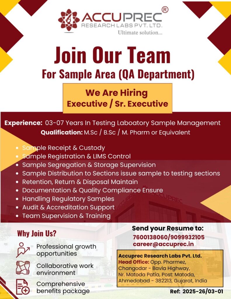 Accuprec Research Labs Hiring QA Executive & Sr. Executive | Pharma Jobs