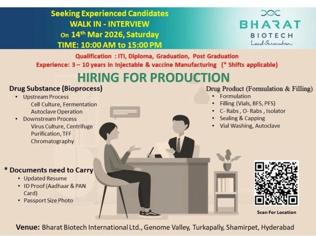 Bharat Biotech Walk-In Interview 2026