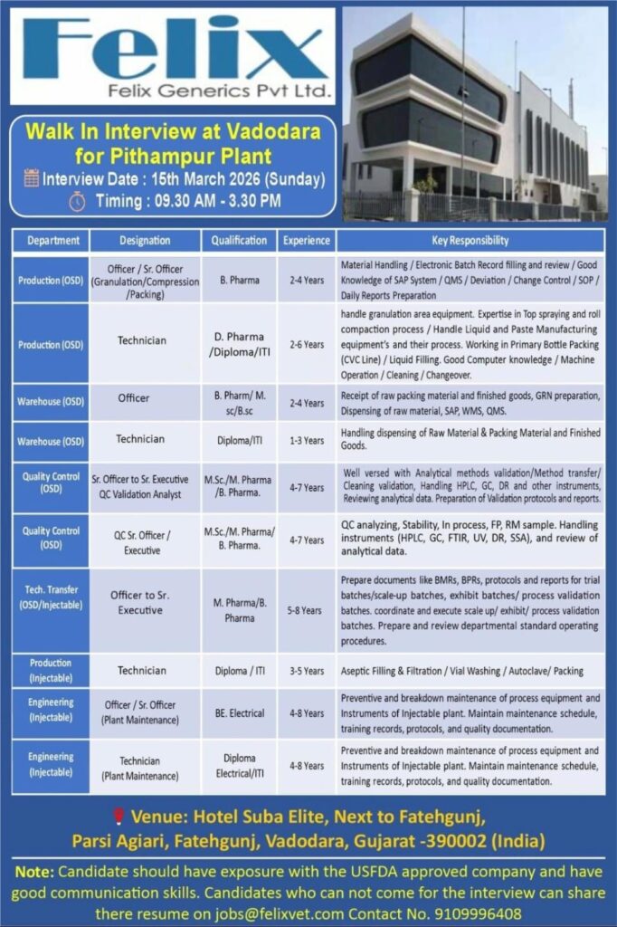 Felix Generics Walk-In Interview 2026