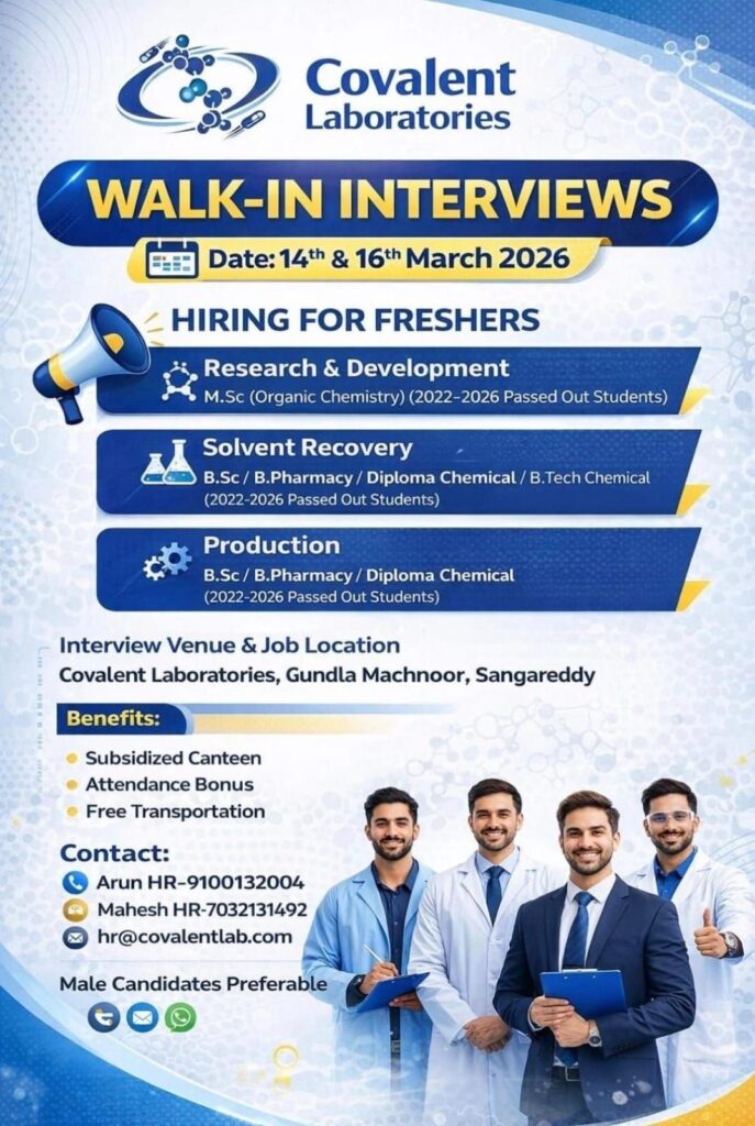Covalent Laboratories Walk-In Interview 2026 for Freshers