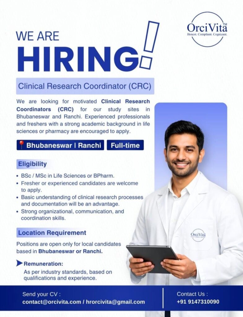 OrciVita Hiring Clinical Research Coordinators (CRC) Jobs