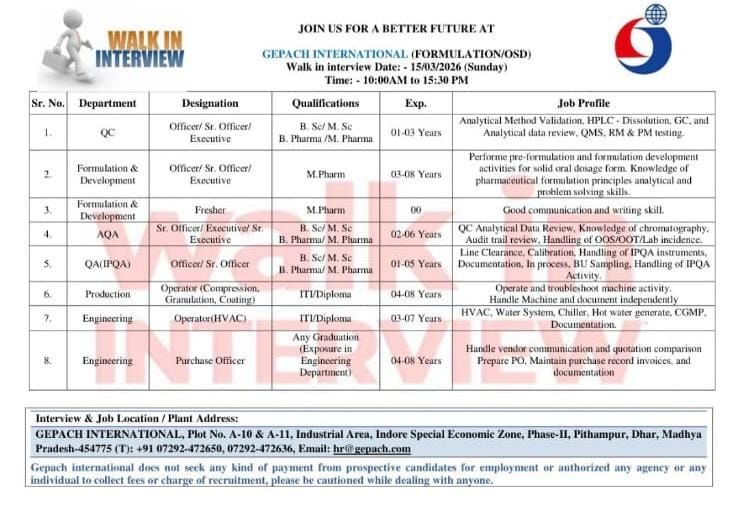 Gepach International Walk-In Interview 2026