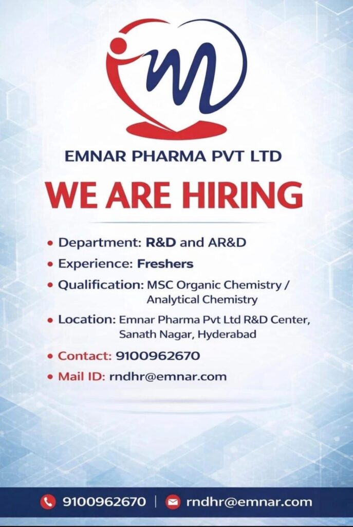 Emnar Pharma Pvt Ltd Hiring Freshers for R&D and AR&D dept 
