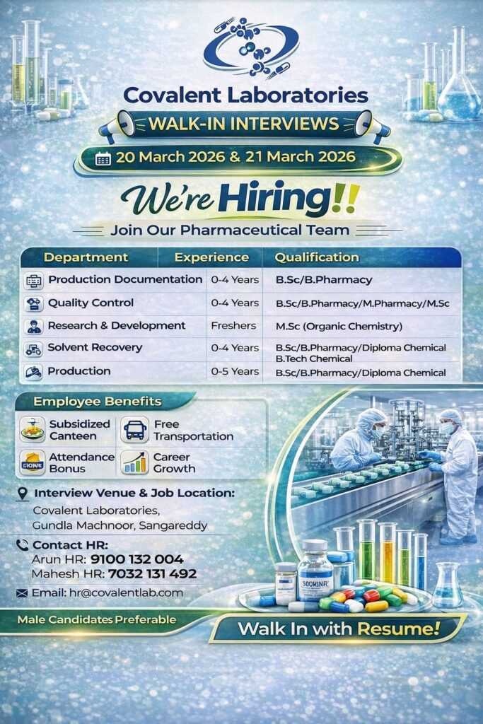 Covalent Laboratories Walk-In Interview 2026 | QC, Production, R&D Jobs