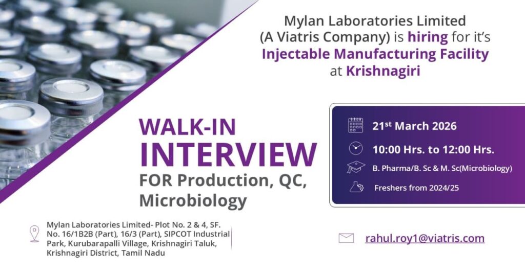 Mylan Laboratories Walk-In Interview 2026