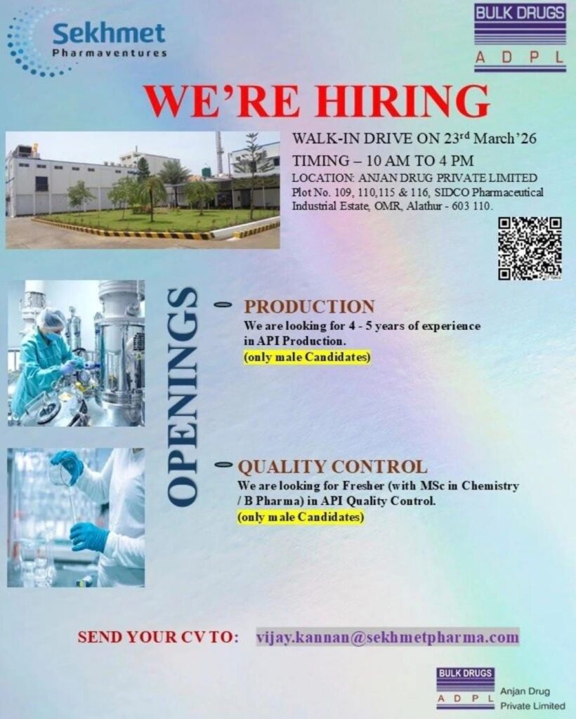 Hiring Alert – Sekhmet Pharmaventures (Bulk Drugs – ADPL)