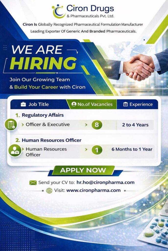 Ciron Pharma Jobs 2026 | Regulatory Affairs & HR Officer Vacancies