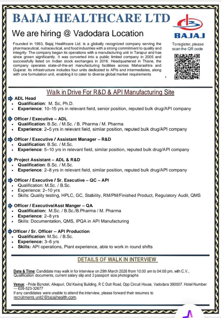 Bajaj Healthcare Walk-In Drive 2026
