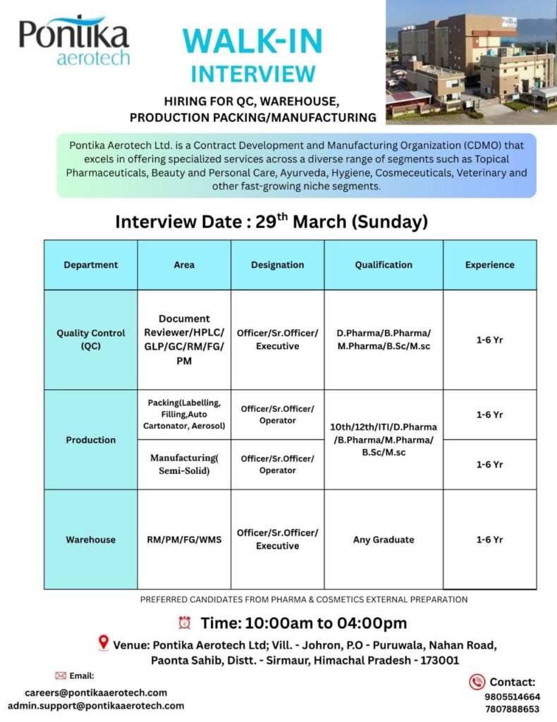 Pontika Aerotech Walk-In Interview 2026