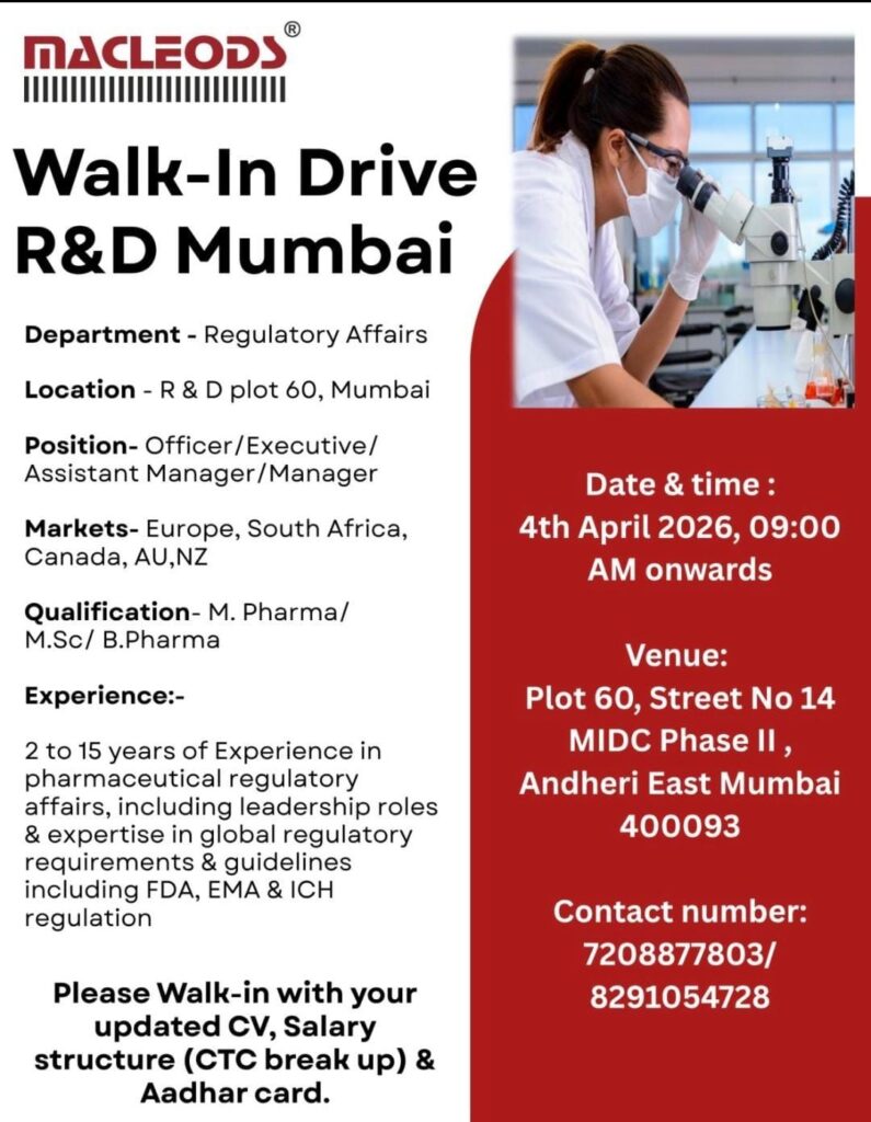 Macleods Pharma Walk-In Drive 2026