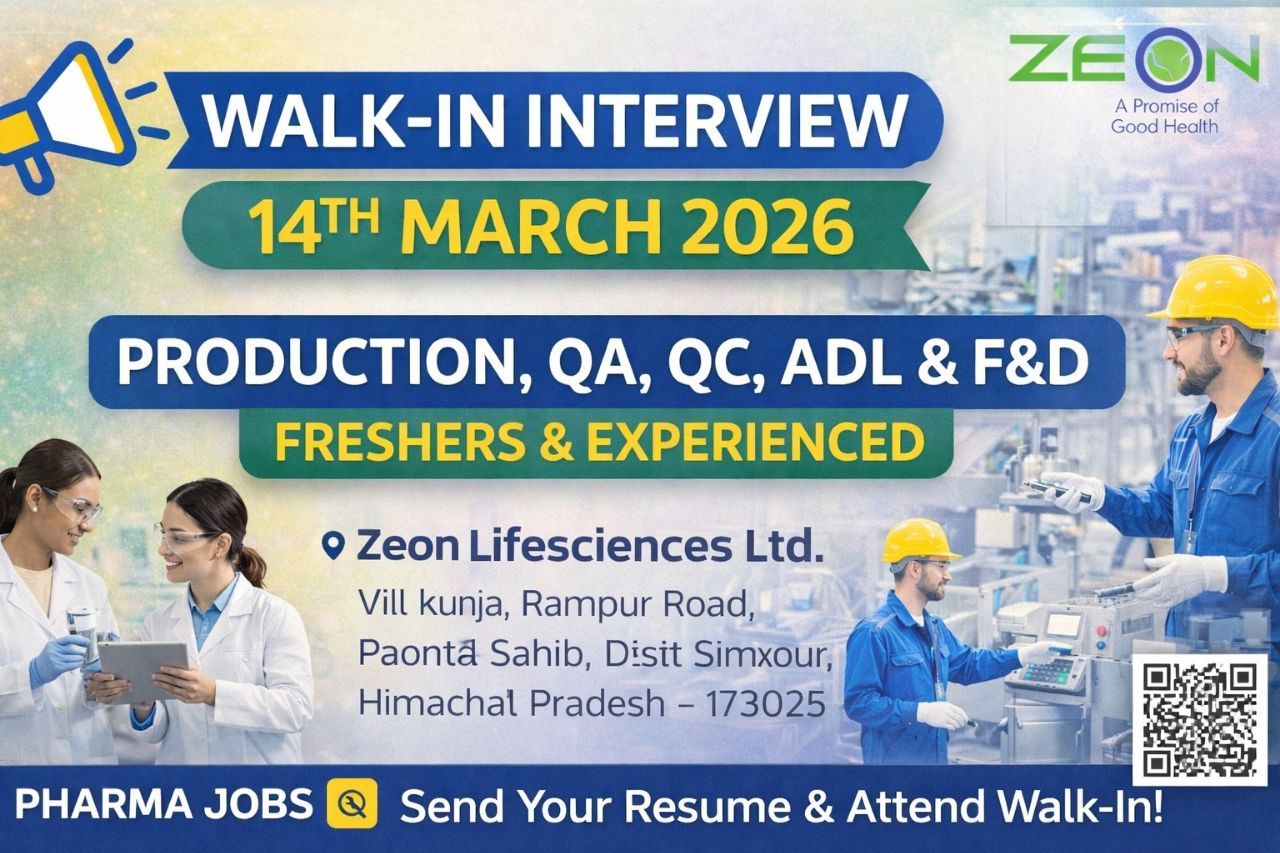 Zeon Lifesciences Walk-In Interview 2026 for Production, QA, QC, ADL ...